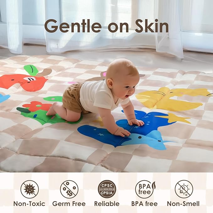 Baby Play Mat, Foldable Play Mats for Floor, 50x50 Inches Crawling Mat for Playpen with Anti-Slip Bottom, Machine Washable, Thicken Padding Foam Playmats for Babies and Toddlers (Sand Checks)
