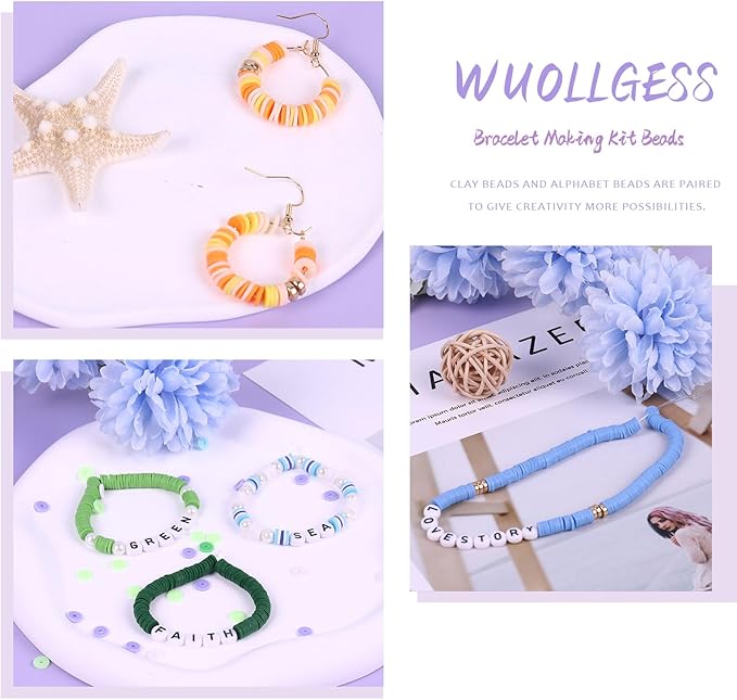 Wuollgess 6000 PCS Clay Beads Bracelet Making Kit with A to Z Alphabet Letter Beads, Friendship Bracelet Kit, Earrings Necklace Craft Jewelry Making Kit for Adults