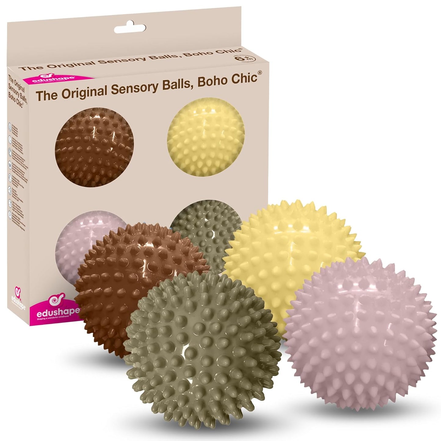 Edushape Sensory Balls for Baby - 4” Trendy Color Baby Balls That Help Enhance Gross Motor Skills for Kids Aged 6 Months and Up - Pack of 4 Vibrant Colorful and Unique Textured Balls for Baby