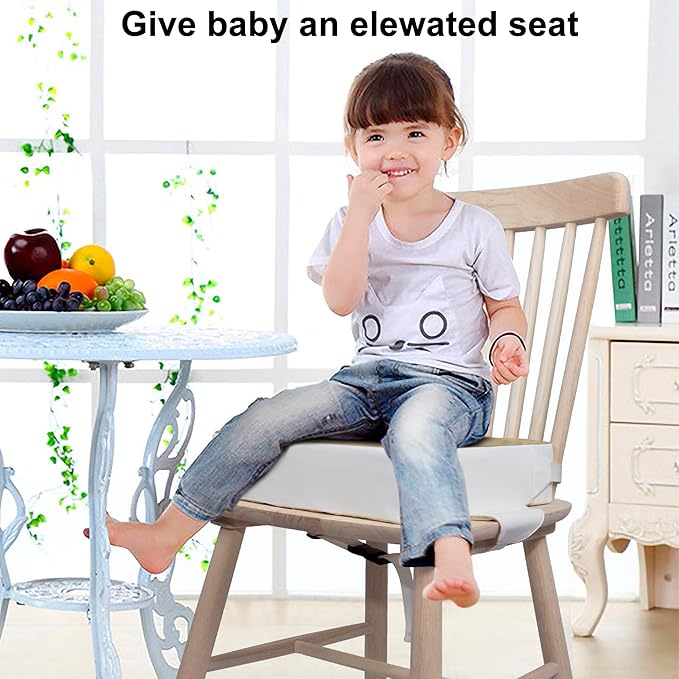 Kalawen Toddler Booster Seat for Table, Waterproof PU Washable Thick Seat with 2 Adjustable Straps Safety Buckle