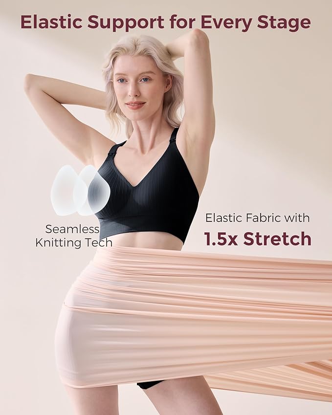 Momcozy Nursing Bras for Breastfeeding, Ribbed Maternity Bra with Racerback, Soft Stretchy Nursing Sports Bra for Yoga