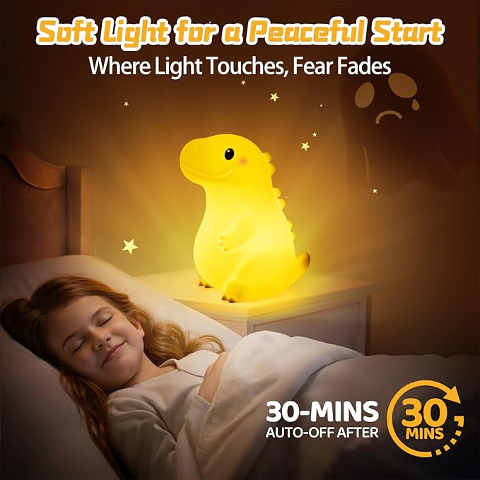 Mewaii Big Dinosaur Night Light for Kids, 7.8 in & 18 Funny Sounds Squishy Silicone Dinosaur Lamp with 3-Level Brightness, Rechargeable LED Cute Dino Nightlight for Boys Baby Nursery Gift&Room Decor