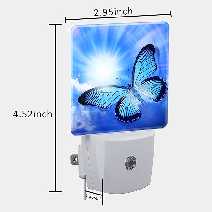 Butterfly Blue Sunny Sky Night Light With Dusk to Dawn Sensor for Kids, Girls, Boys, Women, Men - Room Decor, Hallway, Kitchen, Bathroom, Nursery, Stairs