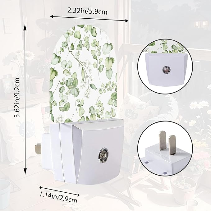 Green Eucalyptus Leaf Night Light,Night Lights Plug into Wall with Dusk to Dawn Sensor,Lamp for Bedroom Bathroom Hallway Nightlight for Women Girls