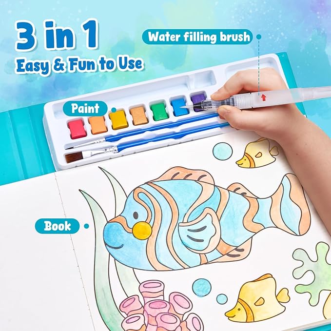 JoyCat Paint with Water Coloring Books for Toddlers, Watercolor Painting Sets for Kids Ages 3-5 4-8, Arts and Crafts Drawing Activities Toy Birthday Gift for Boys Girls (Sea Animals)