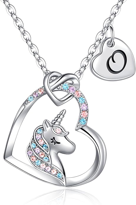 Hidepoo Unicorn Necklace Gifts for Girls - Colorful CZ Heart Pendant Initial Unicorns Necklaces for Teens Little Girls Jewelry Birthday Gift for Girl Daughter Granddaughter Niece
