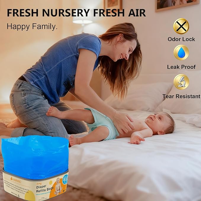 Jumbo Square Refill Compatible with Diaper Genie Classic,Compact and Select Pails,Odor Control & Durable,Holds Up to 810 Newborn Diapers,Plant Scented Disposal Bag Refills with Continuous Film（3 pack）