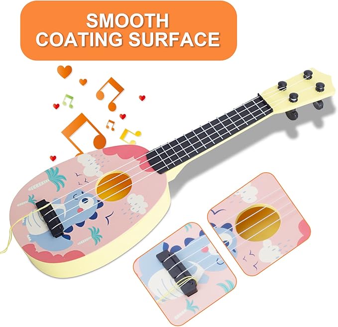 YOLOPLUS+ 17 Inch Toddler Ukulele Guitar Toy 4 Strings Mini Guitar for Kids - Children Musical Instruments Educational Learning Toy (17 inch Pink Color)