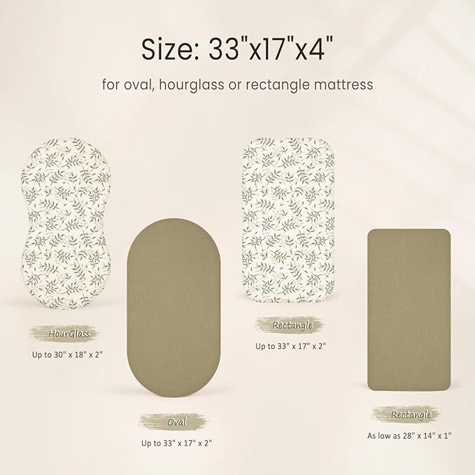 lulumoon Baby Muslin Bassinet Sheets: Skin-Friendly Leaf Bassinet Sheets for Boys - Fitted for Oval Rectangle or Hourglass Mattress
