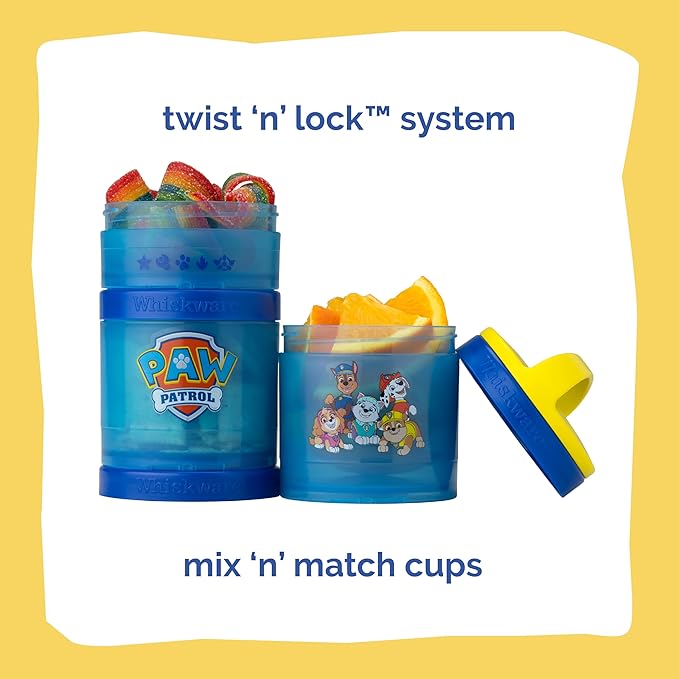 Whiskware Paw Patrol Stackable Snack Containers for Babies, Kids, and Toddlers, 3 Stackable Snack Cups for School and Travel, Formula Friendly, Cupholder Friendly All Paws On Deck!