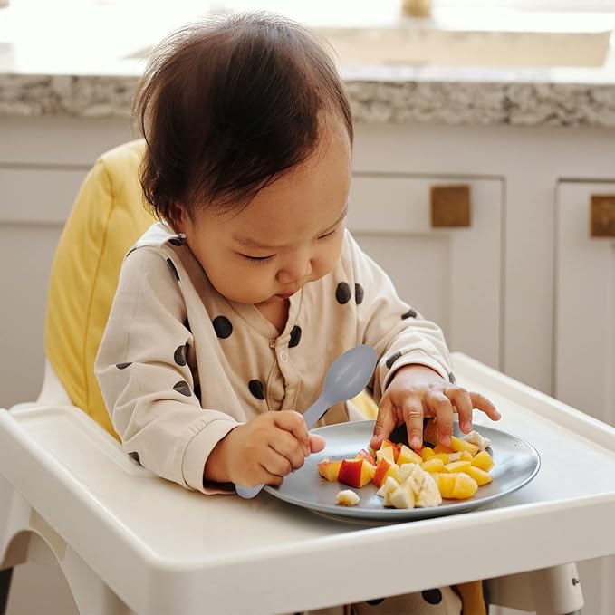 12 Pcs Kids Spoons and Forks Toddler Utensils Plastics Reusable Silverware Baby Cutlery Set Feeding Dinnerware Utensils BPA Free Microwave Dishwasher and Freezer Safe- Grey