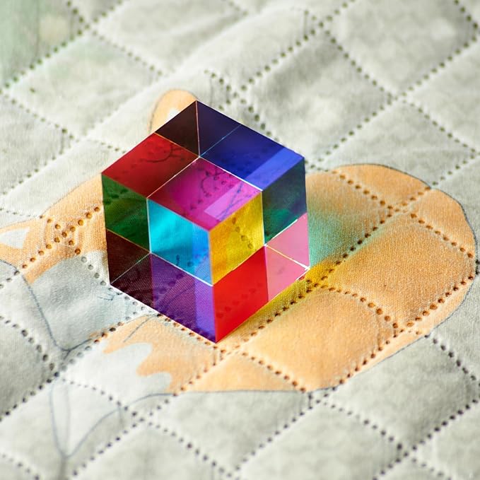CMY Mixing Color Cube, 60mm (2.36 inch) Colorful Acrylic Glass Cube Prism, Multi-Color Physics Toy and Desktop Decor, 6cm