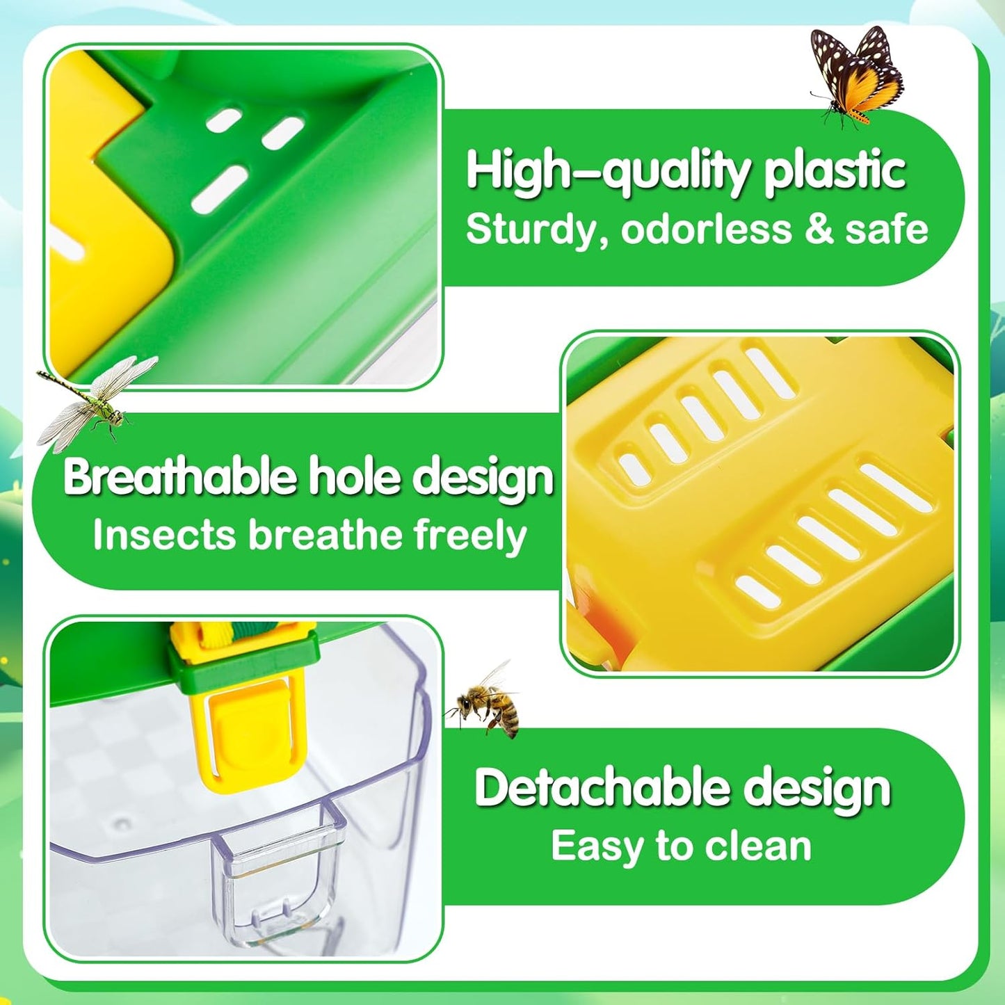 2Sets Bug Catcher for Kids - Sturdy Kids Bug Catching Kit Gifts with Collector Butterfly Net Tweezer, Bugs Habitat Outdoor Explorer Kit for Age 3 4 5 6 7 8, 8Pcs, Green & Pink