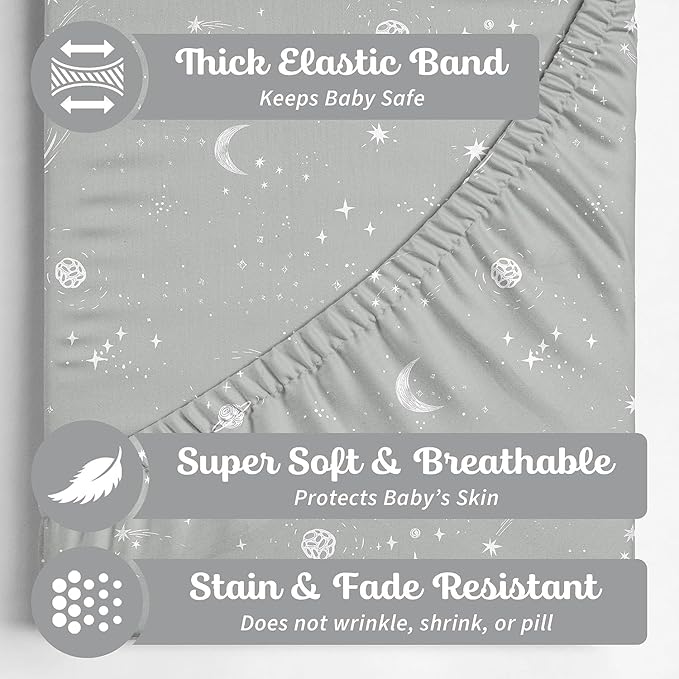 Baby Bassinet Sheets for Boy, Girl (Galaxy, Moon and Stars) 2-Pack - Fitted Bedside Bassinet Sheets - Buttery Soft Cotton Blend for Standard Mattress Pad - Compatible with Halo BassiNest