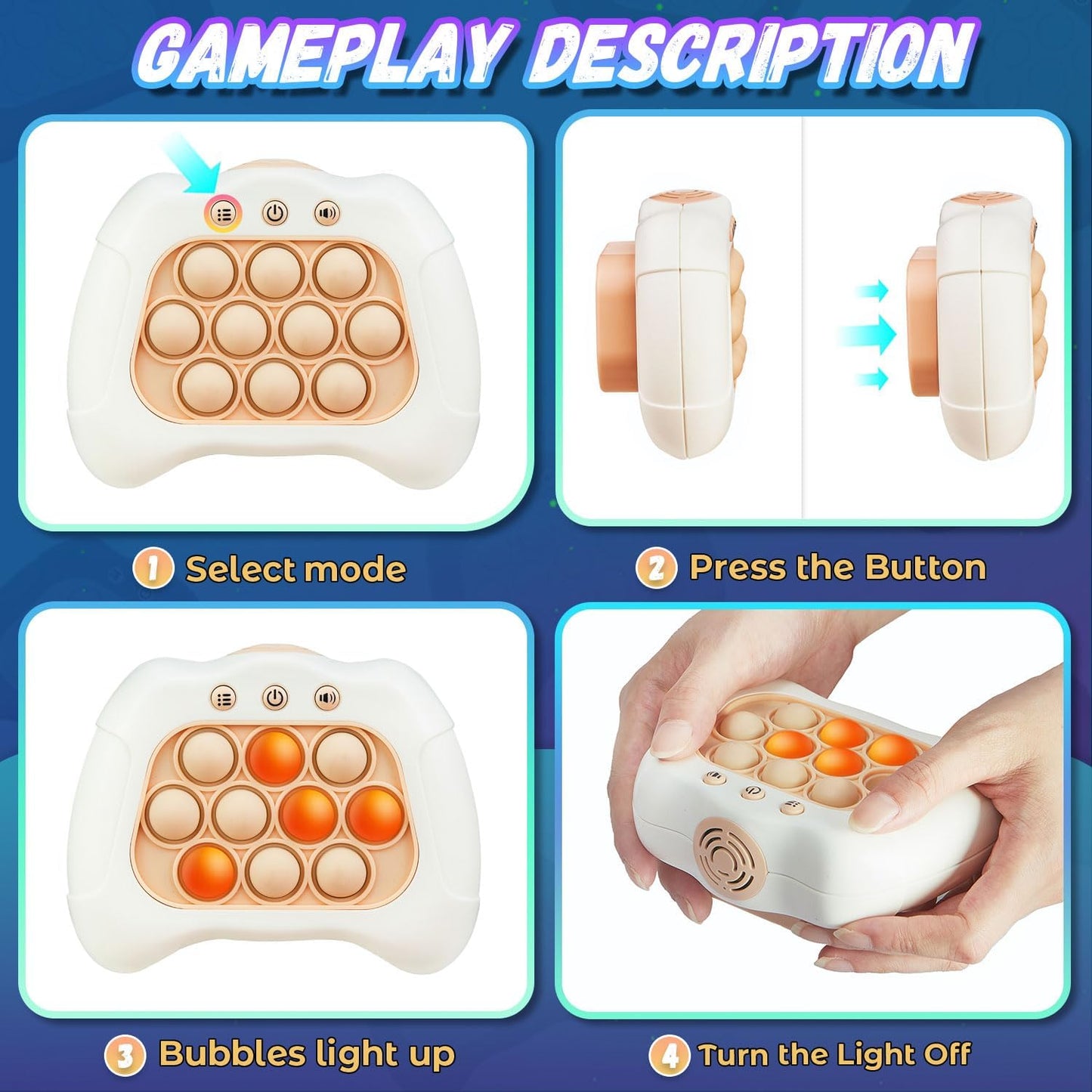 Quick Push Game for Kids 8-12,Pop Sensory Fidget Toys for Kids 6-12,Birthday Gifts for Boys and Girls (White)