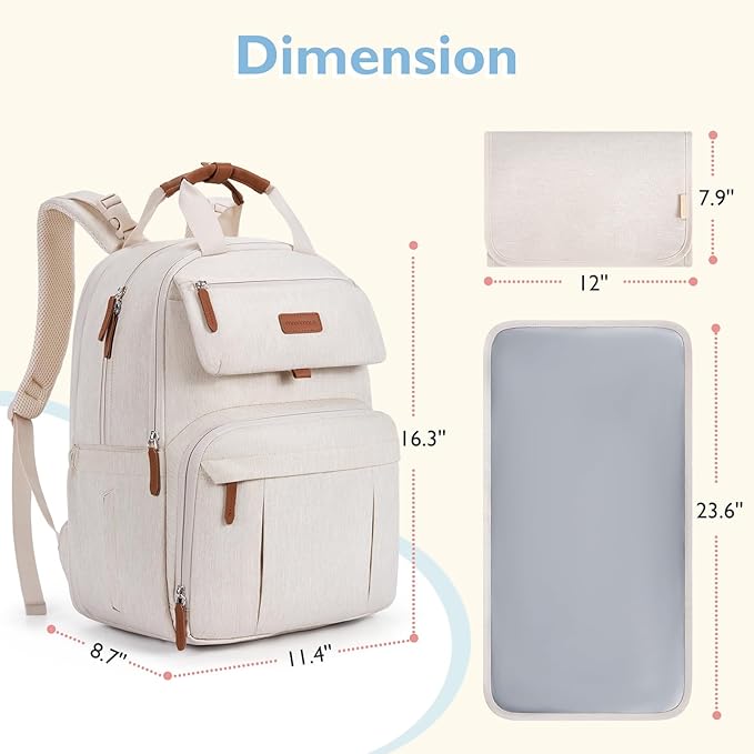 mommore Diaper Bag Backpack, Large Diaper Bag Expandable for 2 Kids/Twins, Durable Baby Bag with Changing Pad, Water Resistant Travel Diaper Backpack for Mom Dad