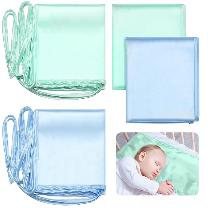 Hosuly 2 Pcs Satin Bassinet Sheet Baby Hair Soft Silk Feeling Sheet Baby Bassinet for Rectangle Cradle Pad Mattress Boys Girls Newborn Infant (Green and Blue)