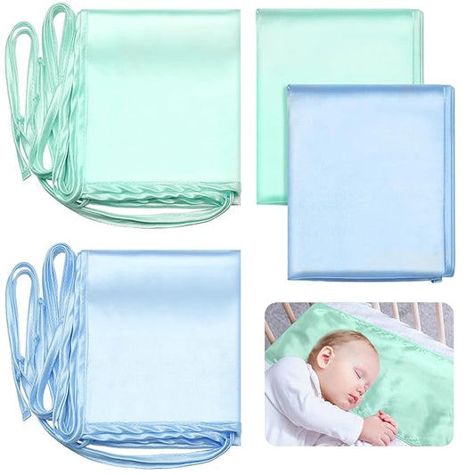 Hosuly 2 Pcs Satin Bassinet Sheet Baby Hair Soft Silk Feeling Sheet Baby Bassinet for Rectangle Cradle Pad Mattress Boys Girls Newborn Infant (Green and Blue)