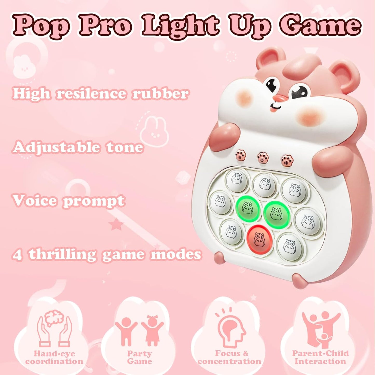 Fast Push Bubble Game Controller, Puzzle Pop Pro Light Up Fidget Game Toys Adults Handheld Bubble Pop Fidget Game Console Anti-Anxiety Decompression Electronic Travel Game Toy