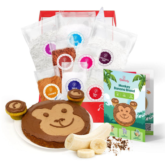 BAKETIVITY Monkey Banana Bread Kids Baking Kit | Banana Cake Kids Baking Set for Girls & Boys | Baking Set for Kids with Pre-Measured Ingredients | Perfect Family Gifts for Cooking Lovers Ages 6-12