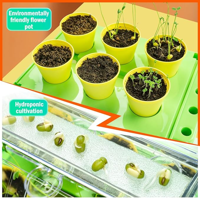 Kids Plant Growing Kit - Kids Greenhouse & Flower Growing Kit with Hydroponic Growing System, Thermometer,Wind Vane & Tools, Educational STEM Plant Growing Set