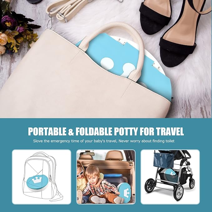 Portable Potty for Toddler Travel Foldable Potty Seat for Toddler Training Toilet for Kids Boys Girls Car On The Go Potty Travel Toilet Chair for Camping Park Indoor/Outdoor (Blue)