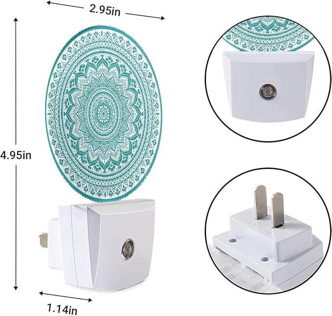 EKOBLA Mandala Night Lights Plug into Wall Teal Green Floral Mandala Flowers Night Light Dusk to Dawn Sensor Led Lamp for Boys Girls Grandma Grandpa