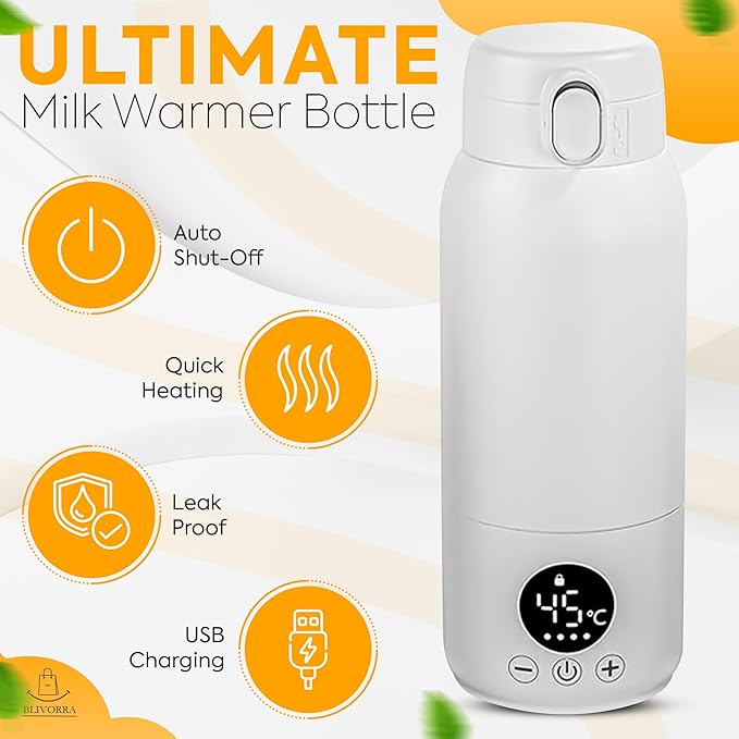 Portable Bottle Warmer for Travel – 17oz Large Capacity, Dual Heating Modes for Breast Milk & Water, Fast Heating, Long Battery Life – Smart Baby Bottle Warmer for Outdoor & New Mom Gift