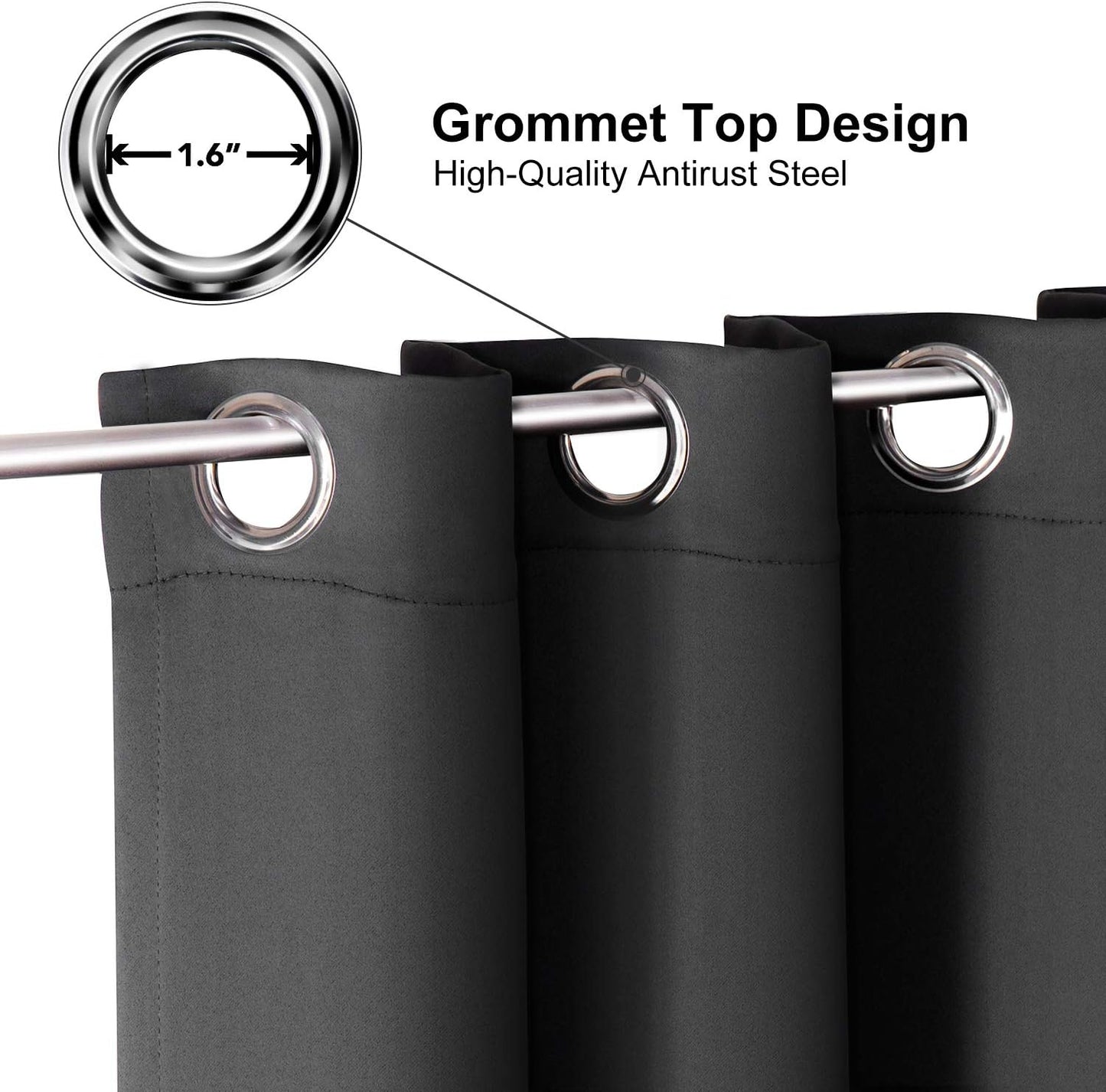 ChrisDowa Grommet Room Darkening Curtains for Bedroom and Living Room - 2 Panels Set Thermal Insulated Blackout Curtains (Dark Grey, 52W x 54L)