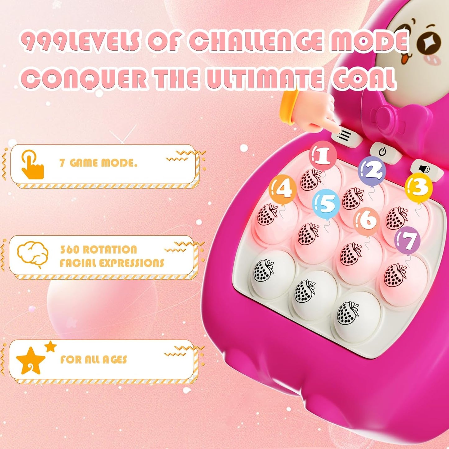 Fast Push Game, Light Up Pop Game Console, Handheld Game for Kids Age 6-12, Fast Push Bubble Game, Fidget Toys for Kids, Stress Relief Game for Kids and Adults, Birthday Gift (Pink Bear)