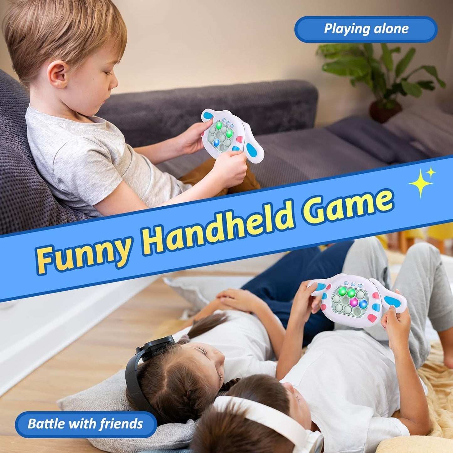 Pop Game Light Up Fidget Toy, Quick Push Bubble Game, Decompression Breakthrough Puzzle Pop Game Machine, Multiple Game Modes Toy for 3+ Years (Dog)