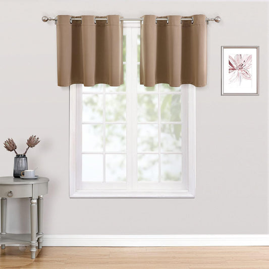 ChrisDowa Small Kitchen Valances for Windows - Grommet Short Thermal Insulated Room Darkening Window Valances Curtains for Living Room (2 Panels, Cappuccino, 42 x 18 Inch)