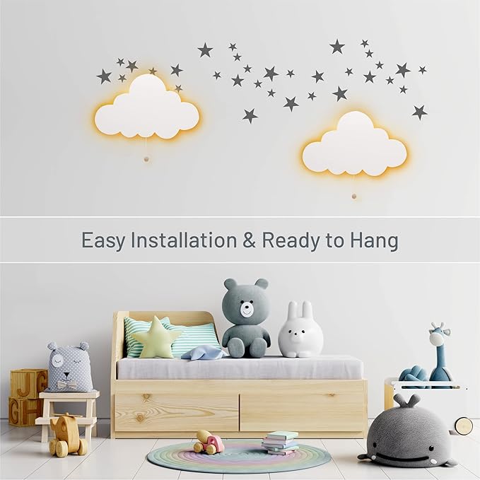 Lumipets Cloud Nursery Decor, Cloud Night Light, Kids Wall Light, Battery Operated LED Lights for Bedroom, Lightweight Nursery Lighting, Light for Babies, Toddlers, Kids - 17.7 x 11.2 x 1.5-in
