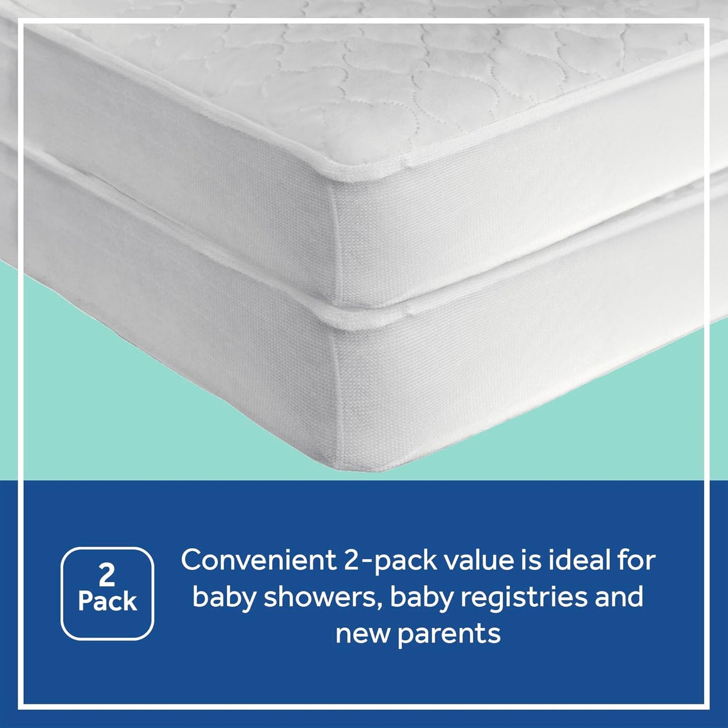 Sealy Baby 2-PACK Fitted Waterproof Infant Crib Mattress Protector Pad and Toddler Bed Cover, Durable and Comfortable Topper, Machine Washable and Dryer Friendly, 52x28”- White
