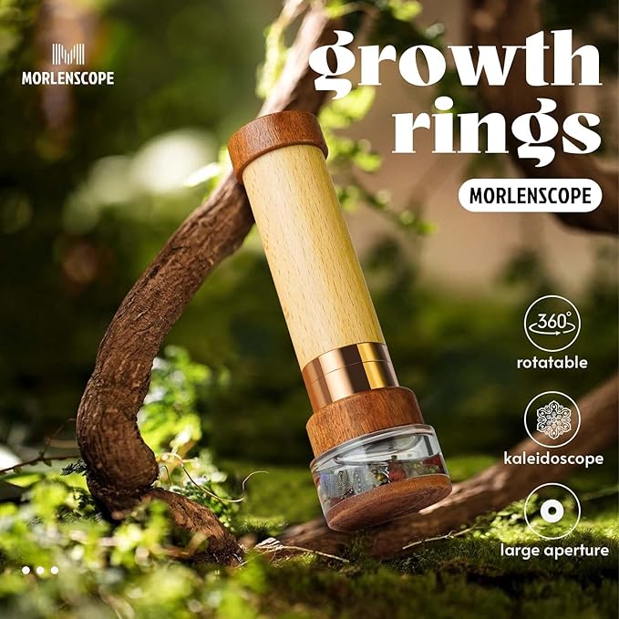 Growth Rings Wooden Kaleidoscope Tunnel Screen Effect,6.5" Handmade Brass Rotatable Oil-Filled Core Box Nature Kaleidoscope Kit,Vintage Gift Box,Anniversary Birthday Gift for Man Woman