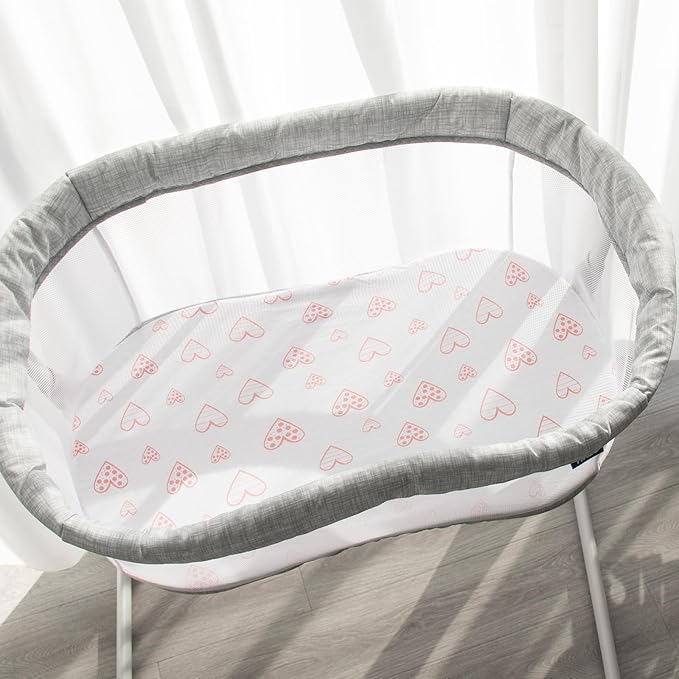 Bassinet Sheets Fit for Oval, Hourglass, Rectangle Bassinet Mattress, 2 Pack 100% Cotton Sheets for Halo, 4moms, Maxi-COSI, Delta, Baby Delight Bassinest, Unisex Fitted Sheet for Baby Girls