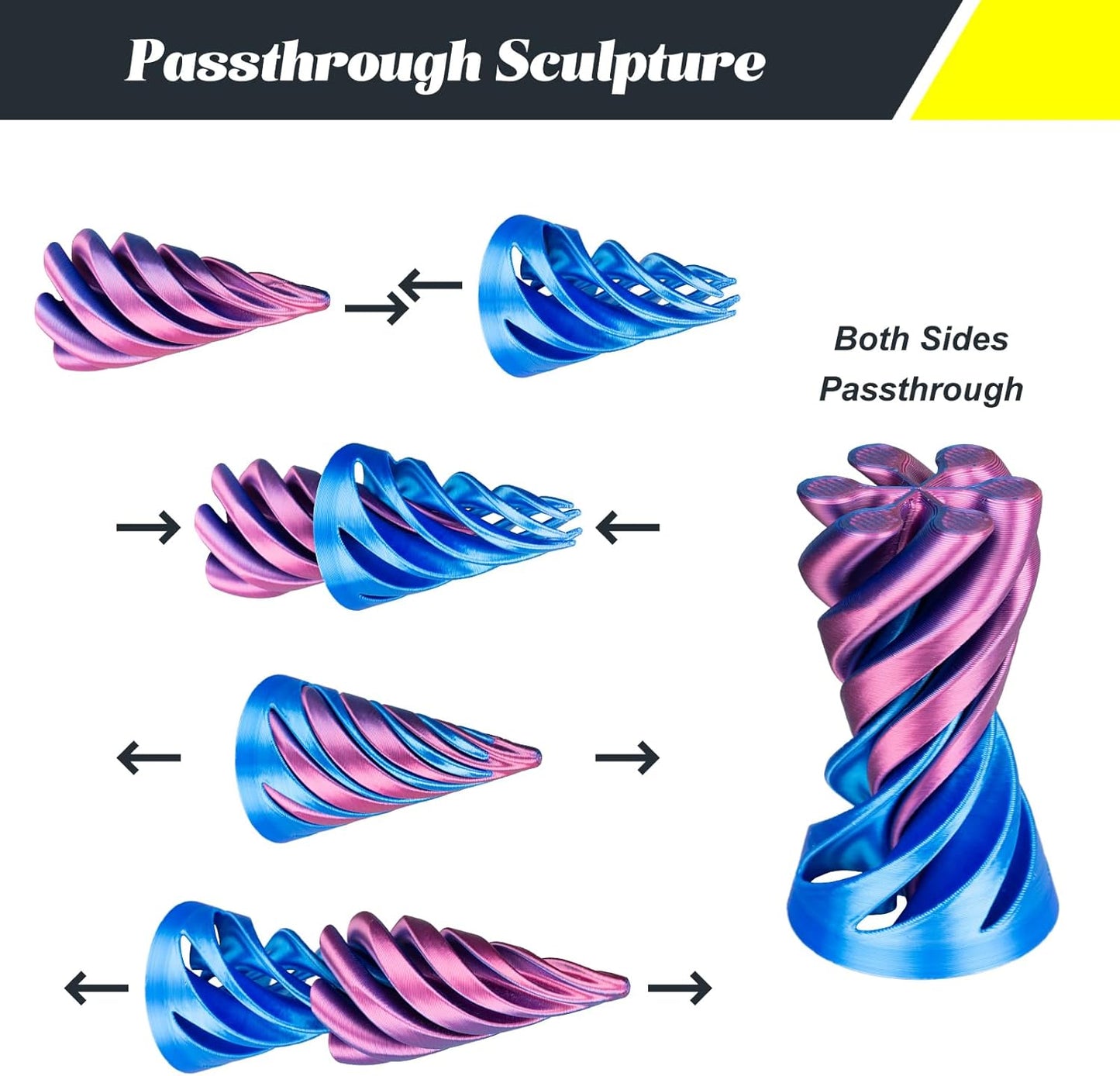 Impossible Pyramid Passthrough Sculpture 3D Printed Spiral Cone Toy Spiral Cone Fidget Toy Pass Through Pyramid Fidget Toy Stress Relief Desk Toy Pyramid Model Relax Anxiety Toy Children Adult Blue
