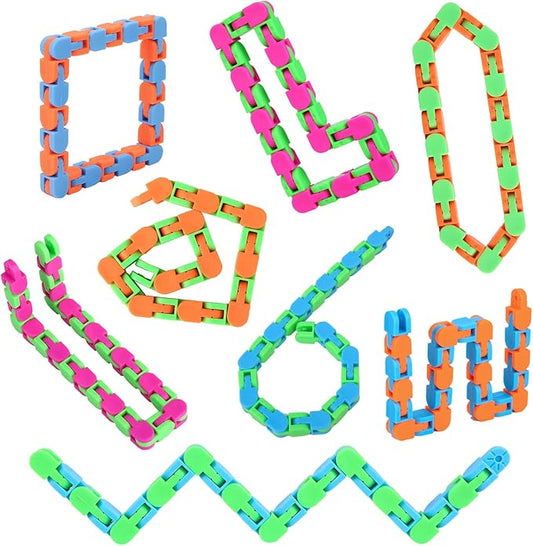 8Pcs 24Links Fidgets Wacky Tracks Fidget Toys for Kids Classroom Students Gifts School Stocking Stuffers Plastic Sensory Autism Snap Fidget Click Snake Toys for Adults Travel Stress Relief 11inch
