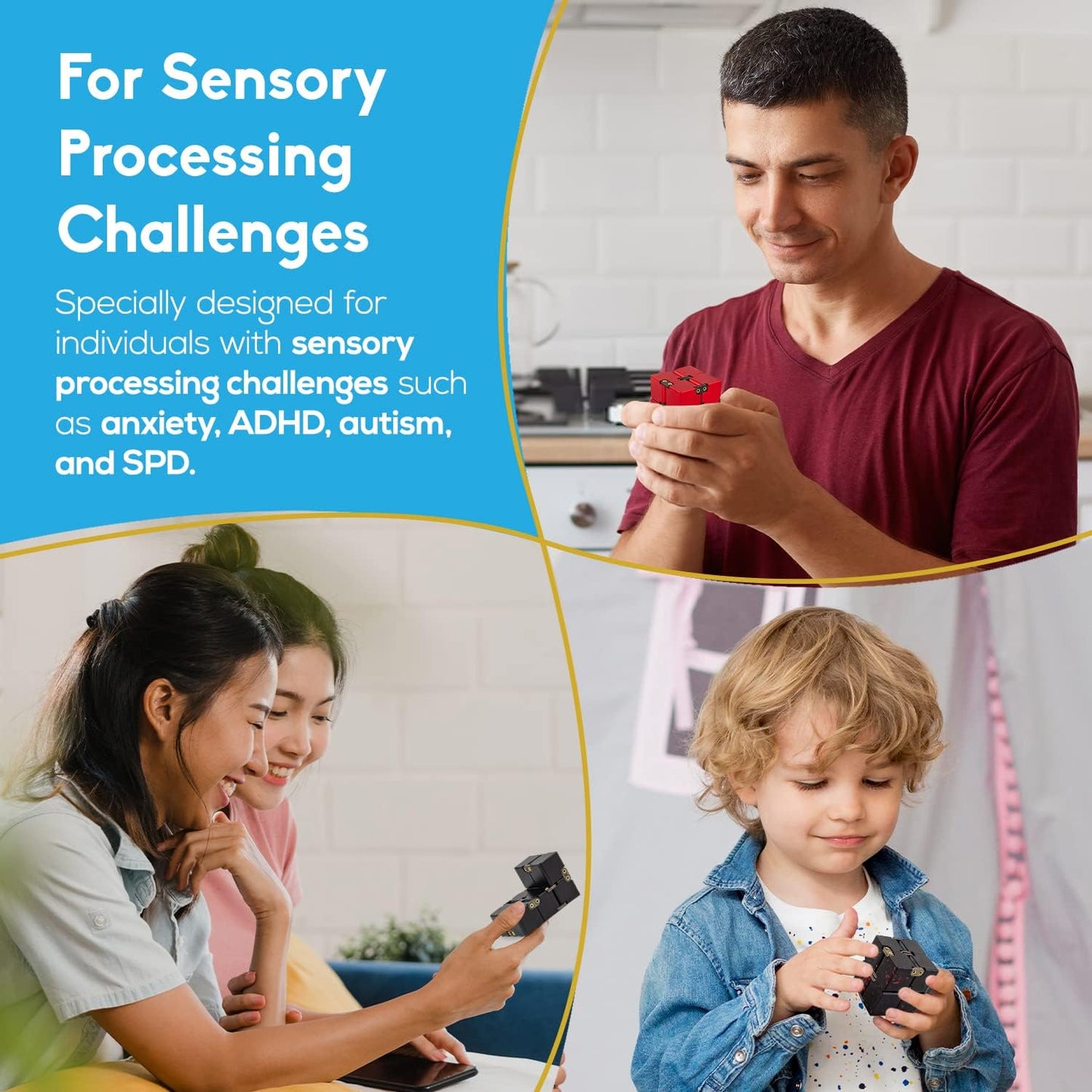 PILPOC theFube Infinity Cube Fidget Desk Toy - Aluminum Infinite Magic Cube with Case, Sturdy, Heavy, Relieve Stress and Anxiety, for ADD, ADHD, OCD (Black Red)