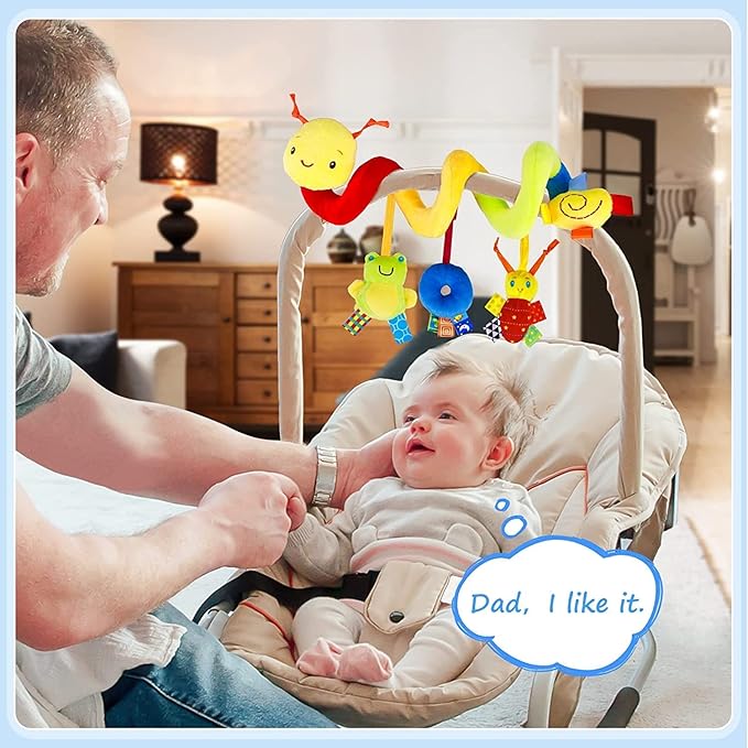Baby Crib Hanging Rattles Toys - Infant Baby Worm Crib Bed Around Rattle Bell Cartoon Insect Spiral Hanging Toy with Ringing Bell for Infants Bed Stroller Car Seat Bar for Babies Boys and Girls