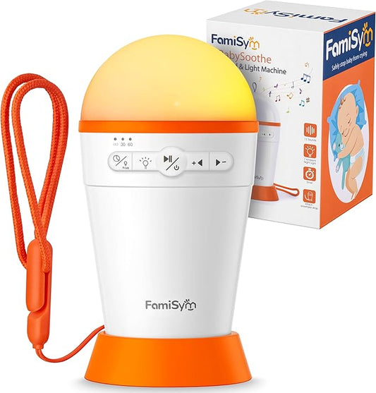 FamiSym Portable Sound Machine for Babies Kids with Night Light - Recharge Battery, 13 Soothing Sounds, Shushing White Noise Machine for Sleeping, Baby Sleep Soother Registry Gift, Baby Shower