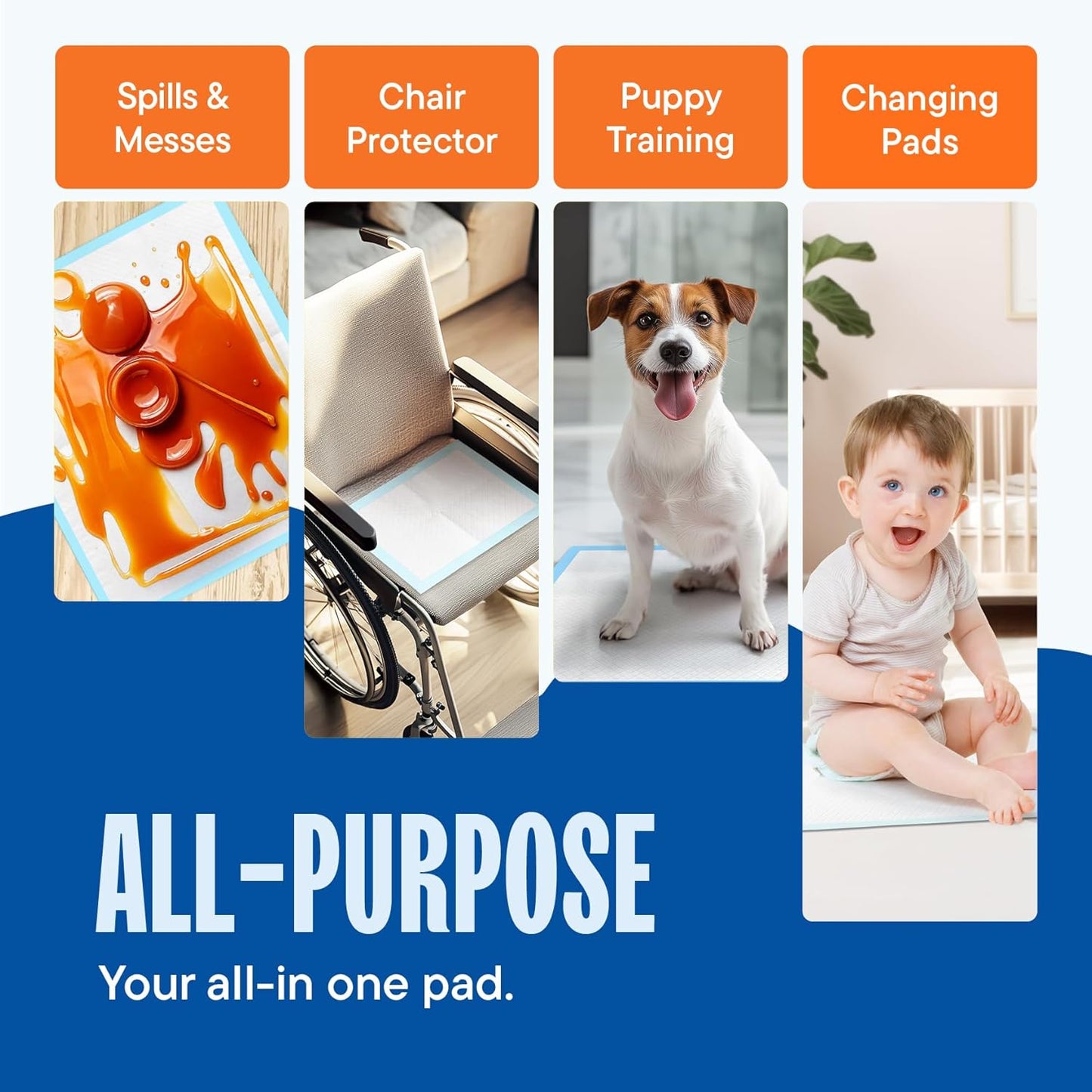 Disposable Chucks Pads [300 Pack - 17x24] Diaper Changing Pad Incontinence Bed Underpads for Baby, Dog & Puppy Pee Pads - Small Waterproof Blue Chux for Medical, Beds, Pet Crate Liners & Travel