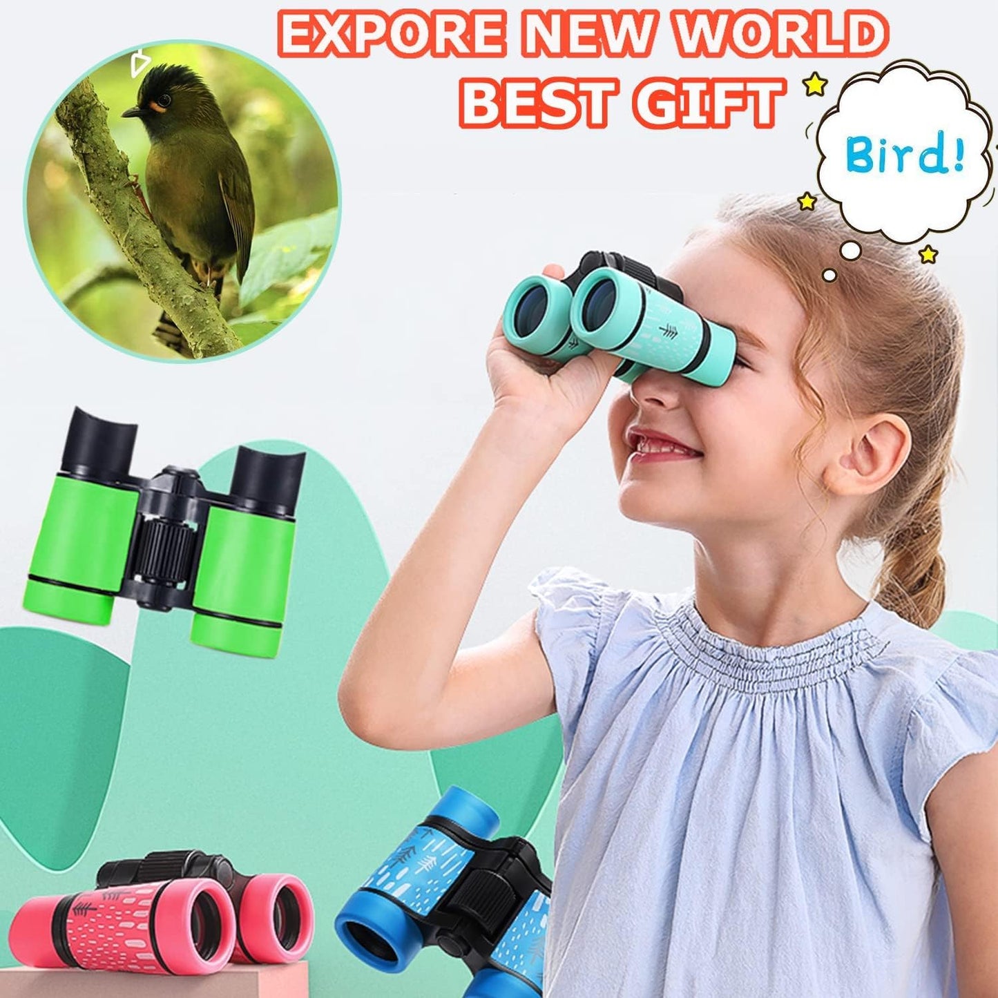 Kids Binoculars Best Gifts for 3-12 Years Boys Girls High-Resolution Optics Shockproof Mini Compact Binocuolar Toys Folding Small Telescope for Bird Watching Camping Outdoor Play