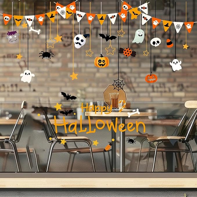 Halloween Window Clings for Glass Fall Static Cling Window Decals 1PCS Cute Ghost Pumpkin Candy Spider Autumn Reusable Window Stickers Home School Office Decorations