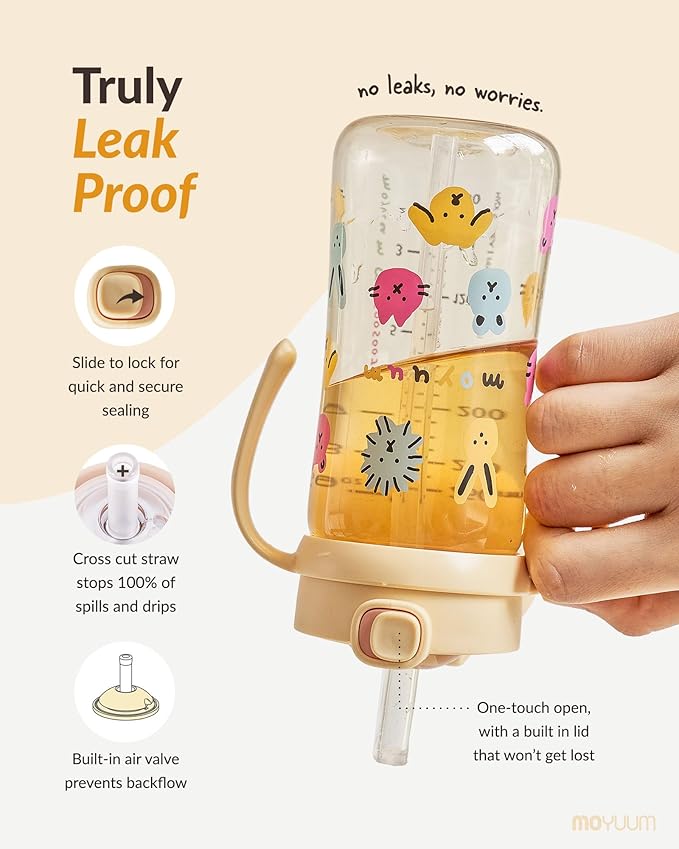 MOYUUM Leak Proof Sippy Cup with Handle | Made in Korea, 100% BPA Free PPSU, Magic No Spill Straw Cup with Attached Flip Top Lid, Easy to Hold for Babies and Toddlers, 6oz Purple