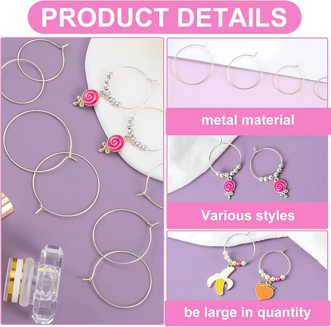 Pndeyo 280pcs Hypoallergenic Earring Beading Hoops, Metal Round Hoop Earrings Findings, Open Earring Wire Ring Accessories for Jewelry Making- Silver