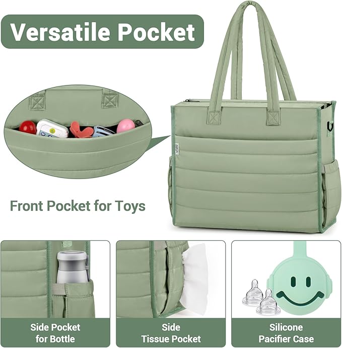 IBFUN Diaper Bag Tote for Baby - Large Baby Bag 4Pcs with Waterproof Changing Pad Pacifier Case, Travel Hospital Mommy Bag