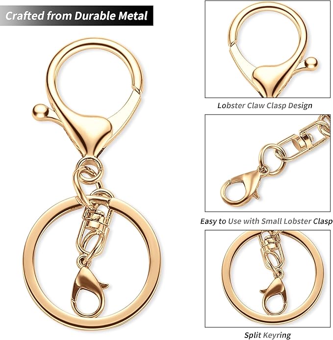 10 Pack a Set Metal Lobster Claw Clasps and Key Rings, Key Chain Accessories, Keychain Making kit for Keys, Art Crafts, Jewelry Making, Light Gold