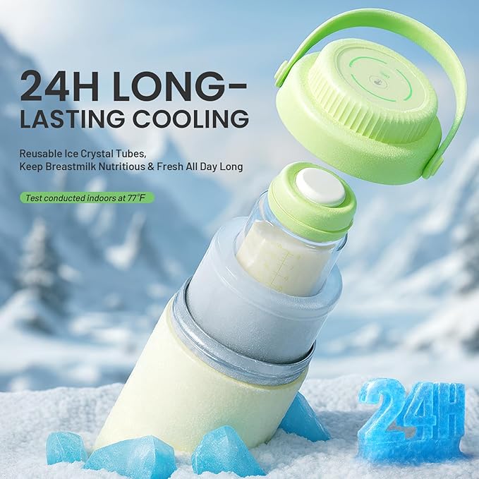 LUCKBEE Portable Breastmilk Cooler - 16oz Breast Milk Cooler Bottle with LCD Temp Display Cooling up to 24 Hours, Breastmilk Chiller with 2pcs Milk Storage Bottles, Breastfeeding Essentials for Baby