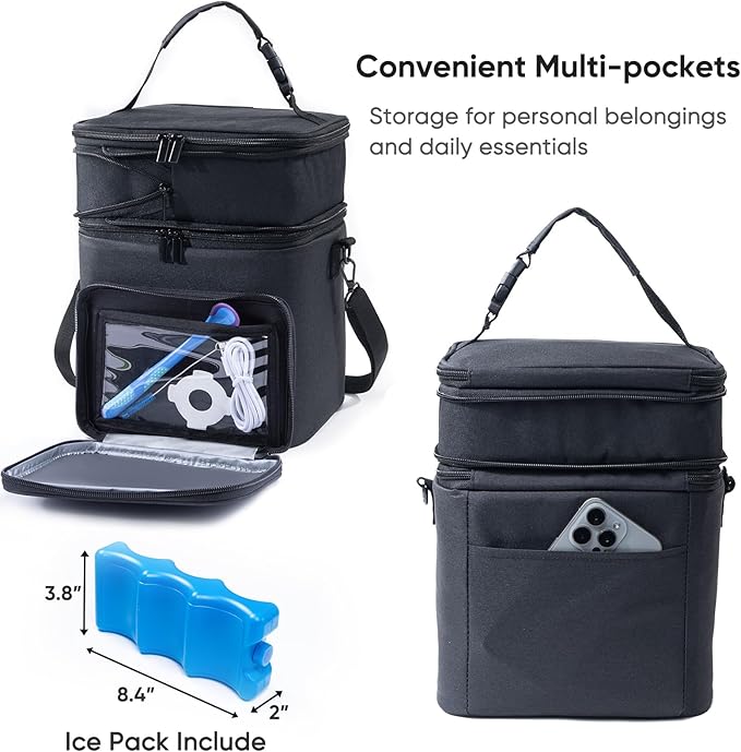 SFYBYHEART Breastmilk Storage Bag with Ice Pack for 6 Baby Bottles - Expandable Breast Pump Bag with Cooler for 6 Mam Bottles Up to 9 Ounce